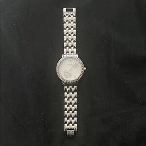 Guess Silver Crystal-Accented Heart Dial Bracelet Watch
